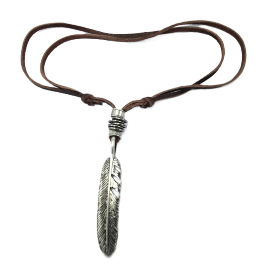 Feather on Leather Thong Adjustable Necklace