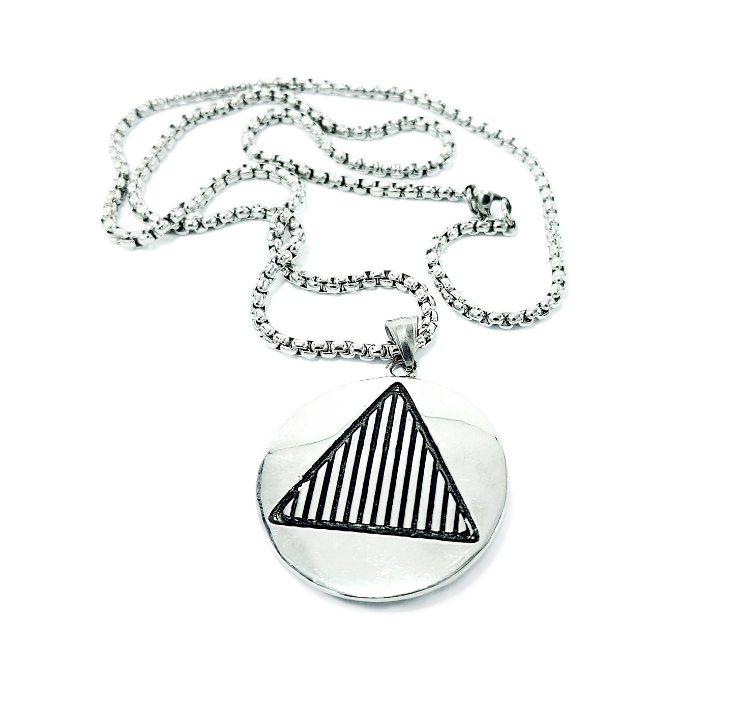 Triangle and HD Double Sided Pendant Mens Stainless Steel Necklace