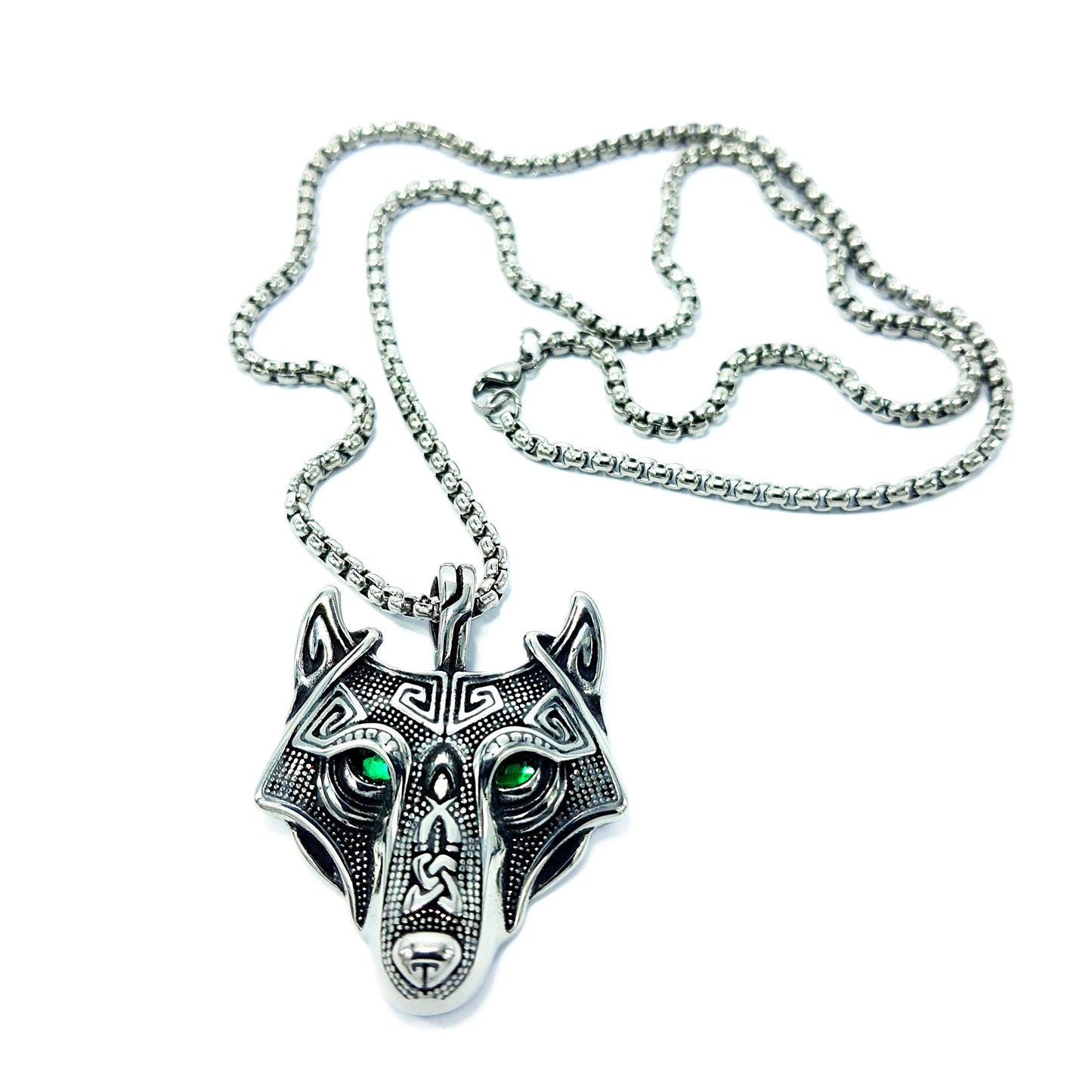 Viking Wolf Pendant Mens Stainless Steel Necklace