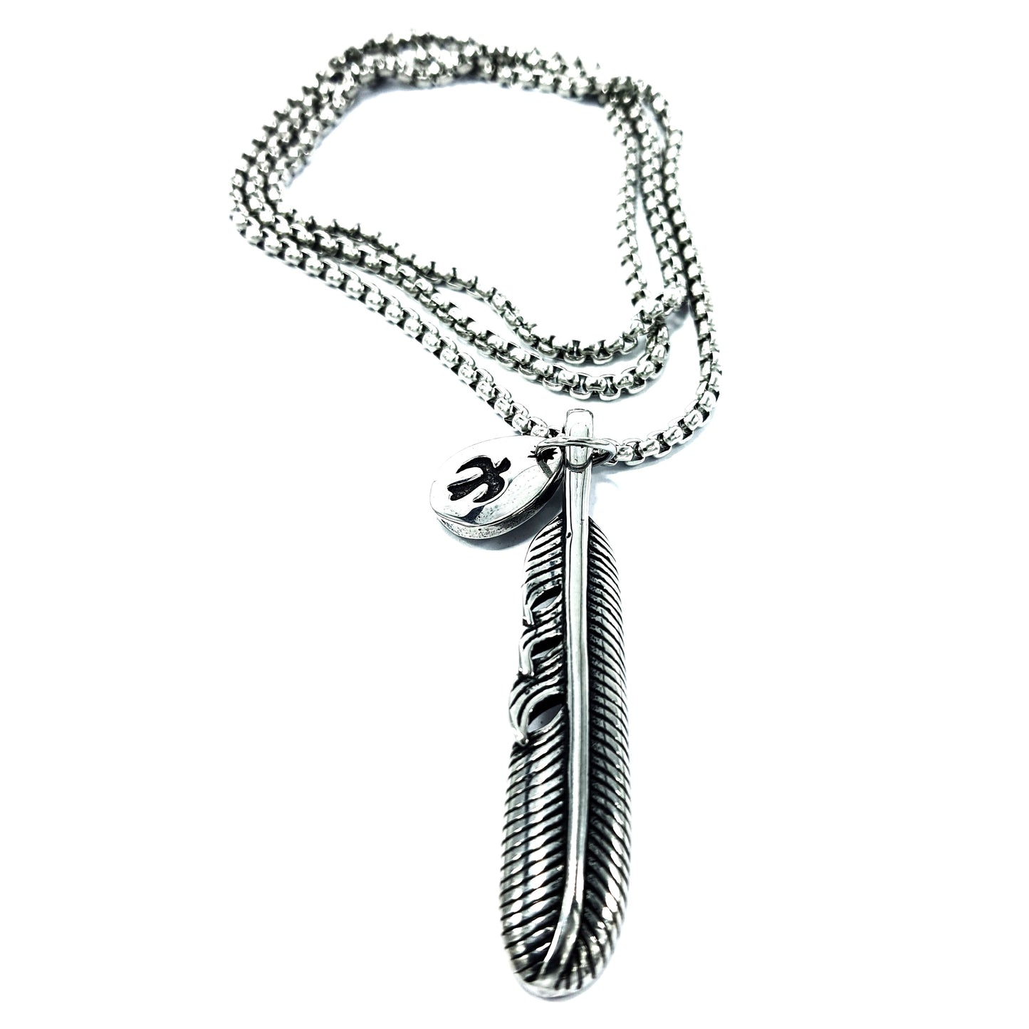 Feather and Eagle Mens Stainless Steel Necklace