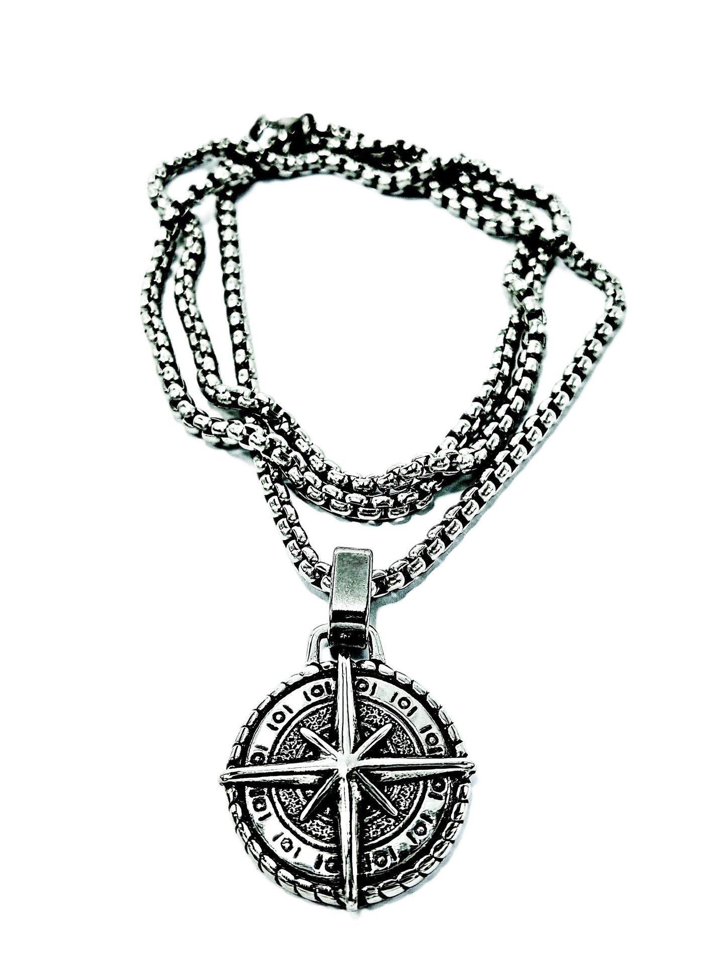 Compass North Star Mens Stainless Steel Necklace