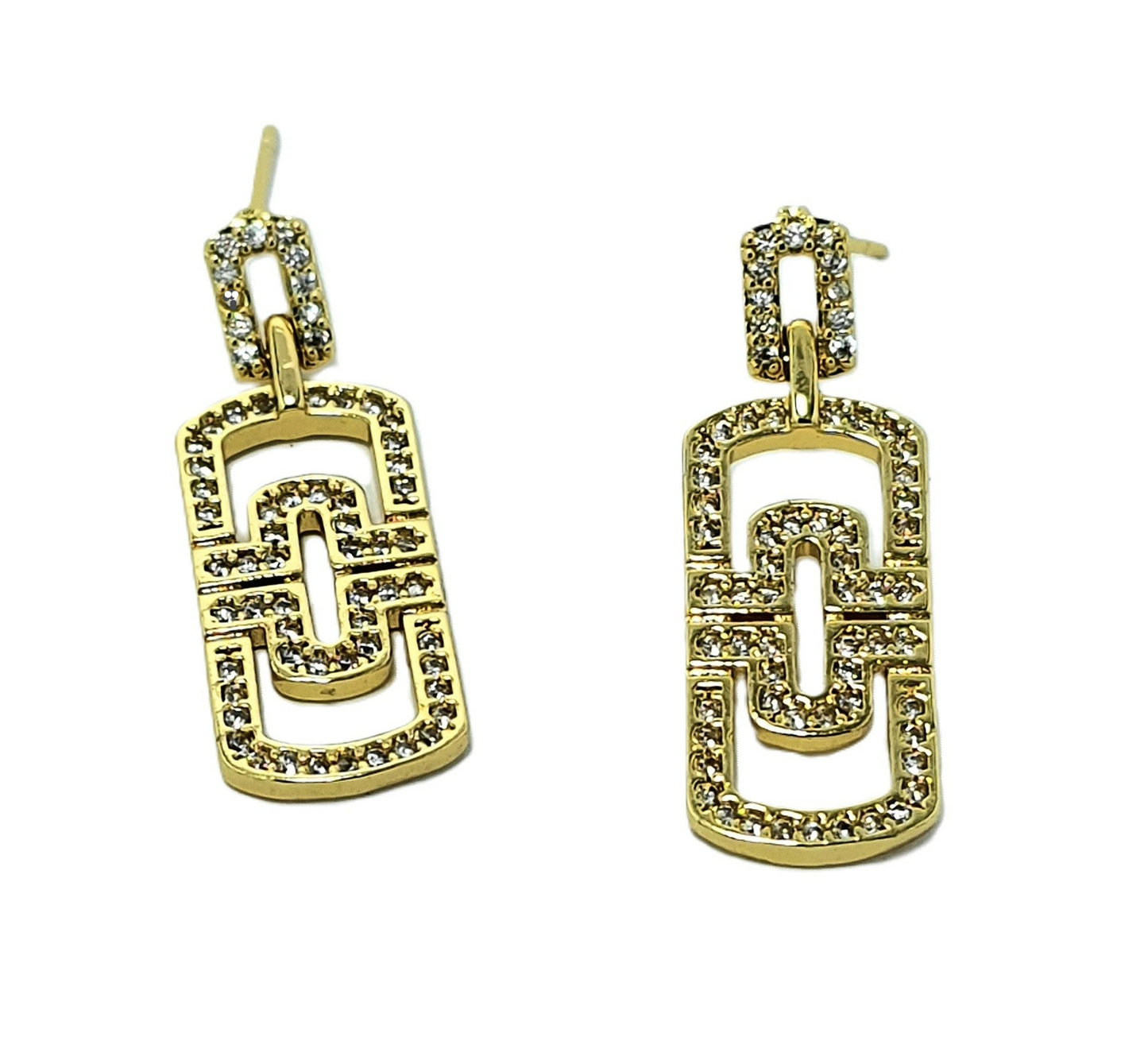 Cubic Zirconia Gold Plated Rectangular Earrings