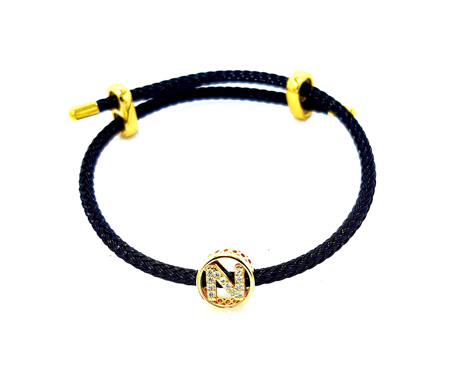 Bling Initial Gold and Black Adjustable Bracelet