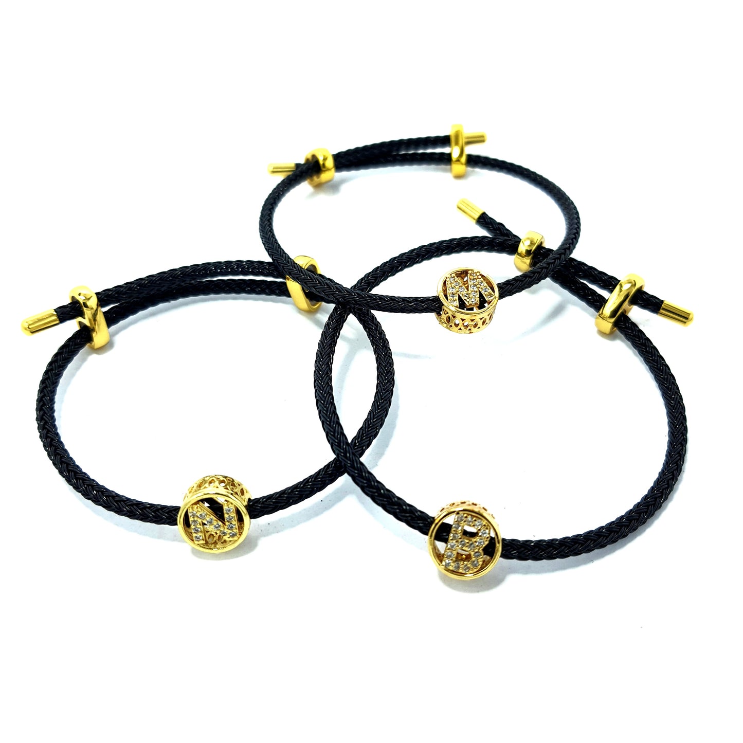 Bling Initial Gold and Black Adjustable Bracelet