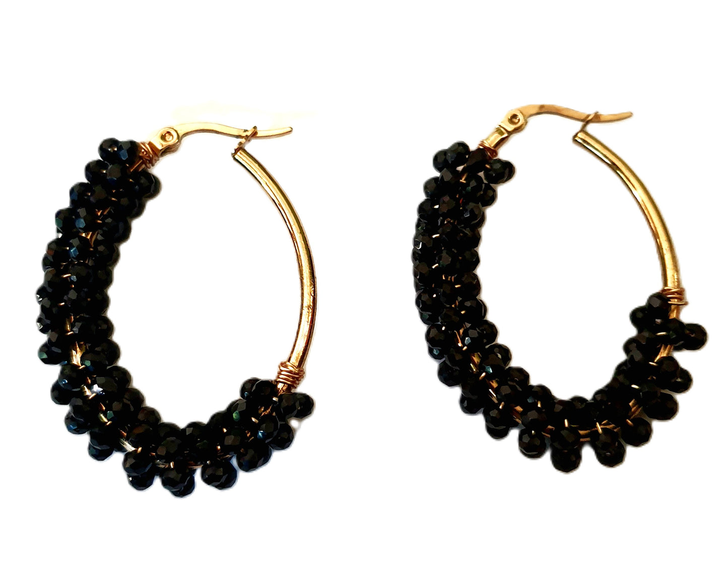 Elegant Black Oval Gold Earrings