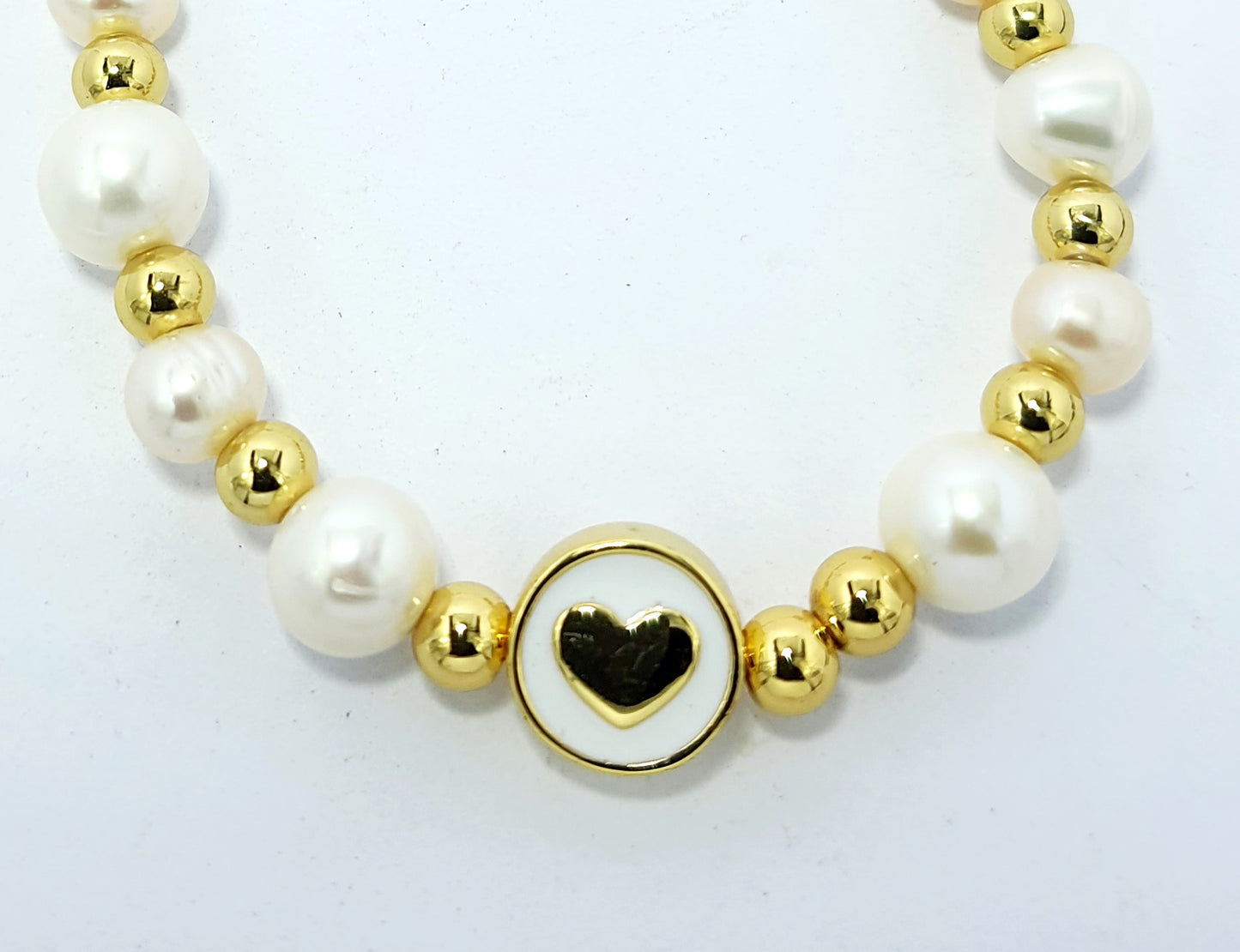 Enamel Heart and Freshwater Pearl Pully Bracelet