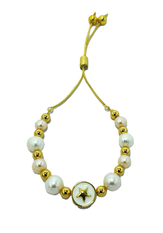 Enamel Star and Freshwater Pearl Pully Bracelet