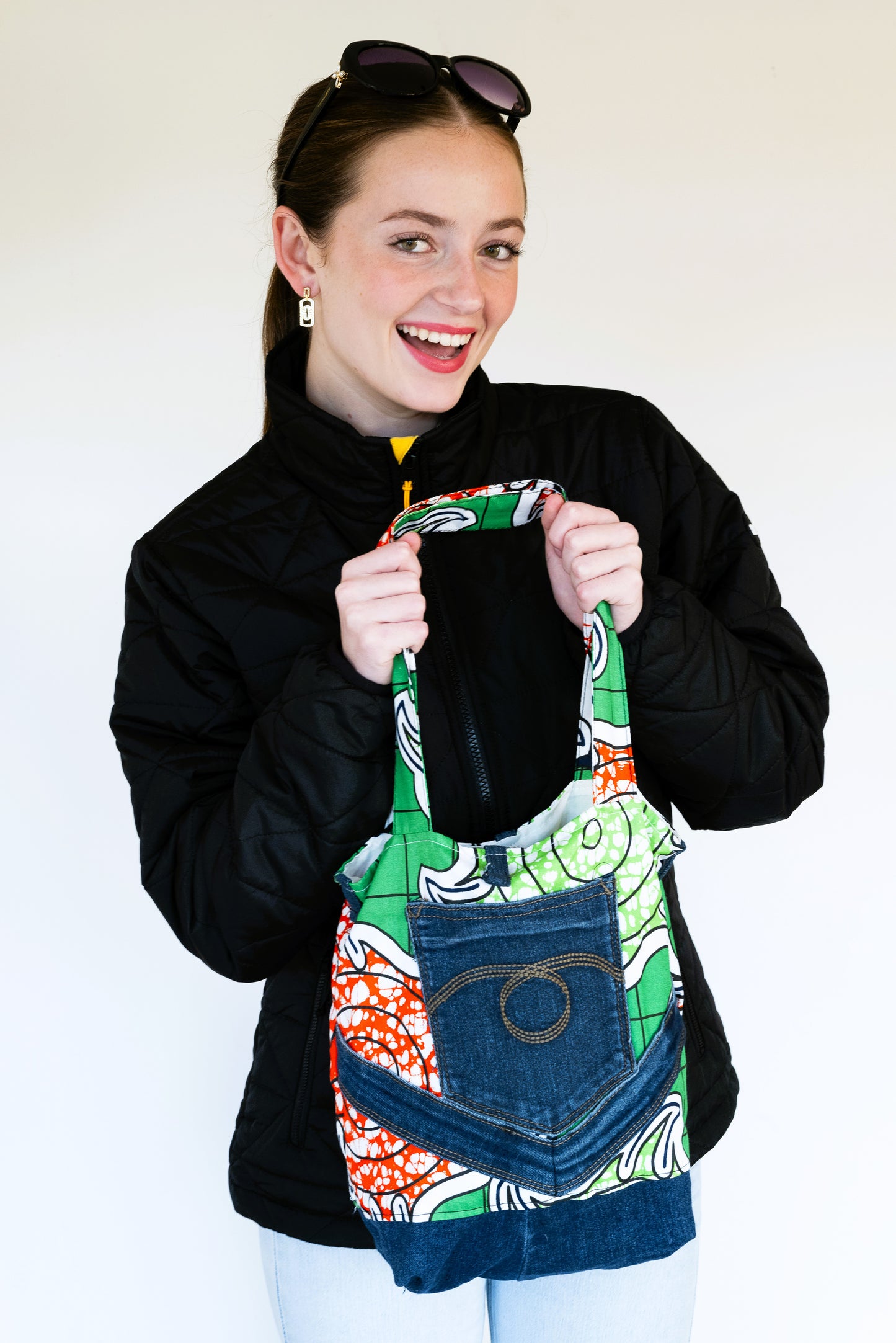 Shweshwe and Denim Wine Tote Bag