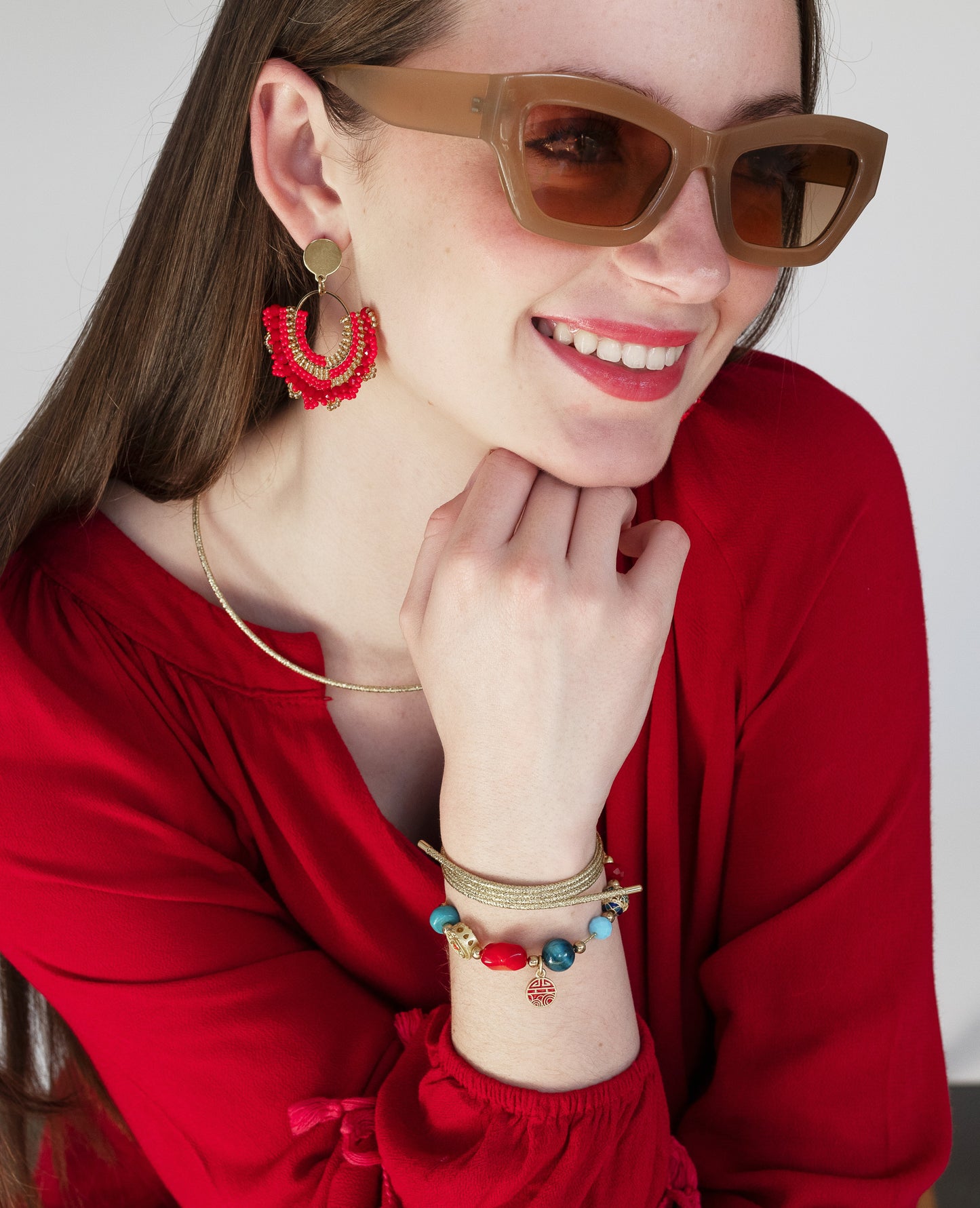 Coral and Howlite Crystal Bracelet