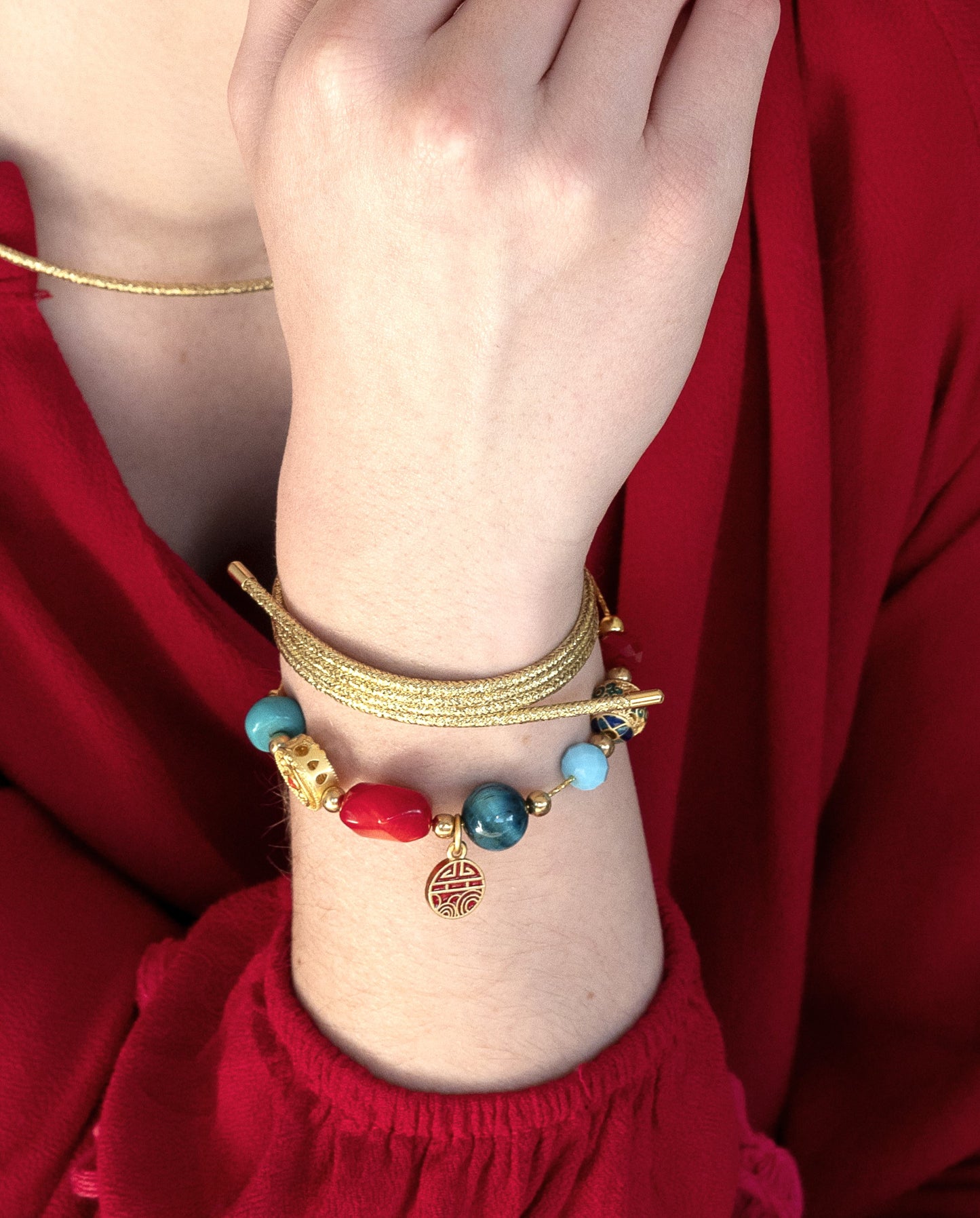 Coral and Howlite Crystal Bracelet