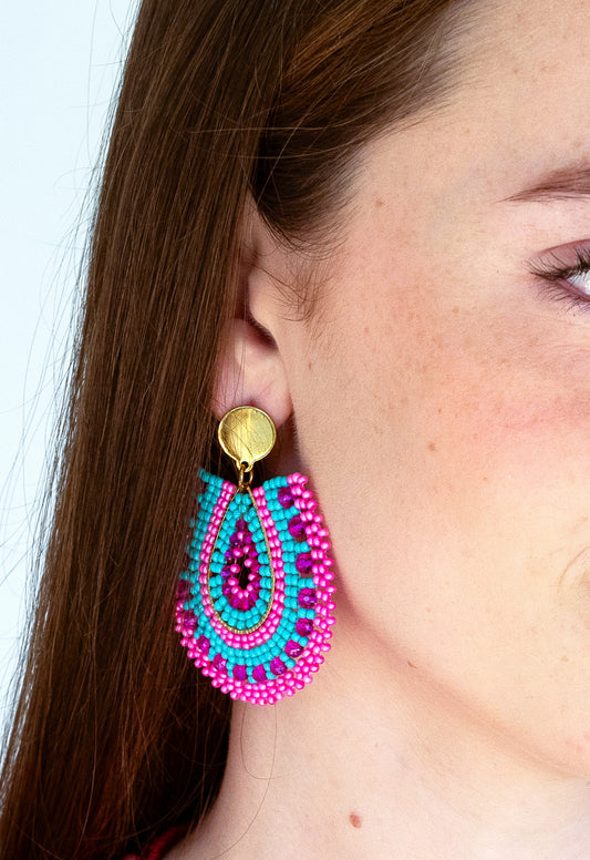 Pink and Turquoise Beaded Earrings