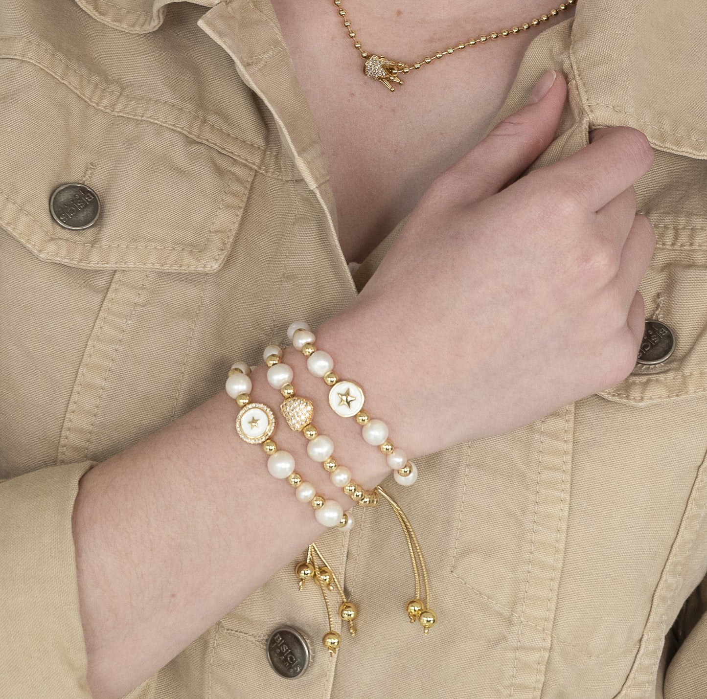 Enamel Star and Freshwater Pearl Pully Bracelet