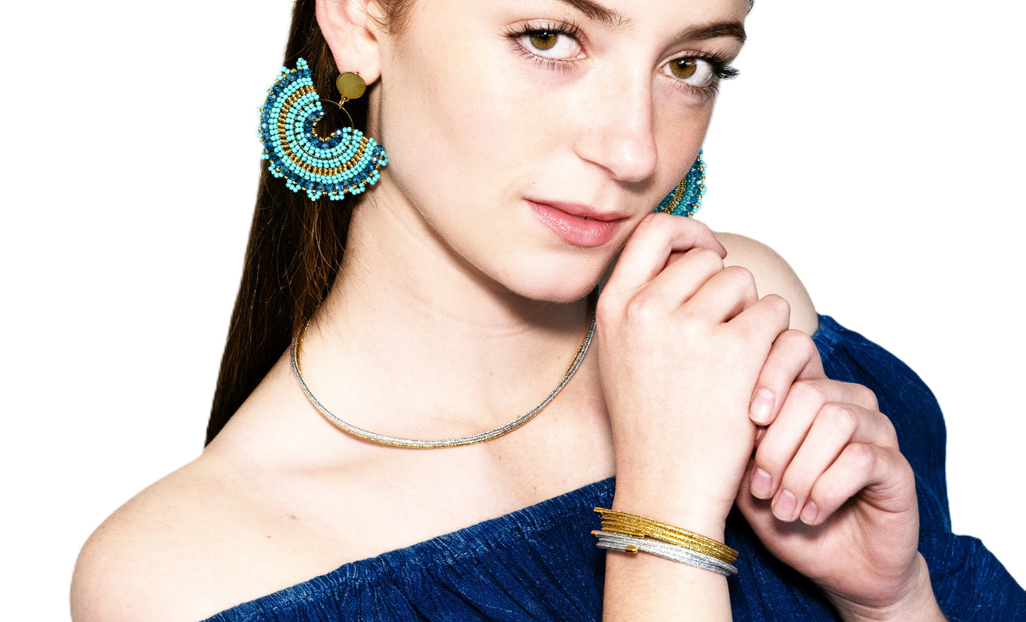 Turquoise and Blue Gold Plated Earrings