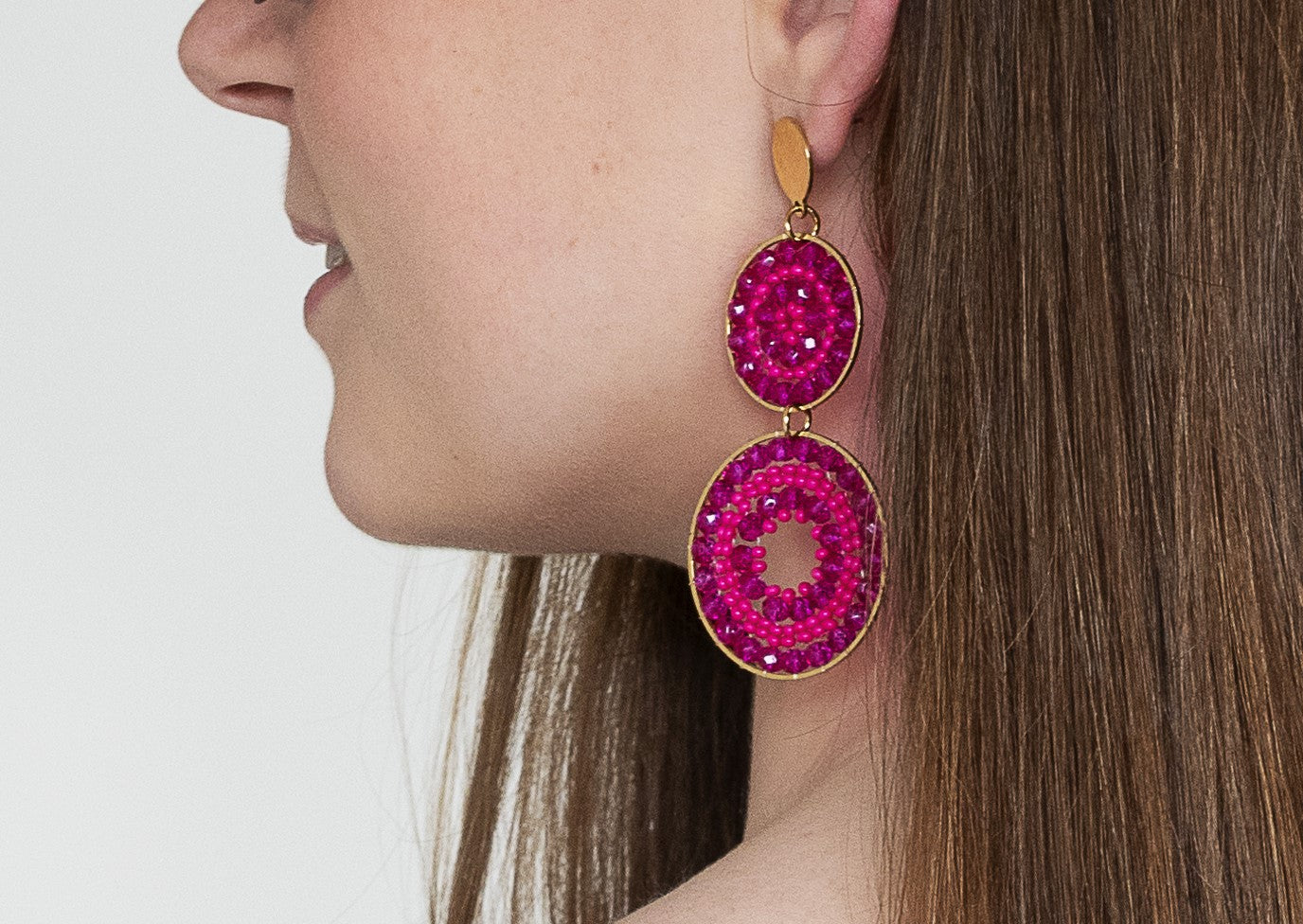 Fuschia and Purple Double Drop Stainless Steel Earrings