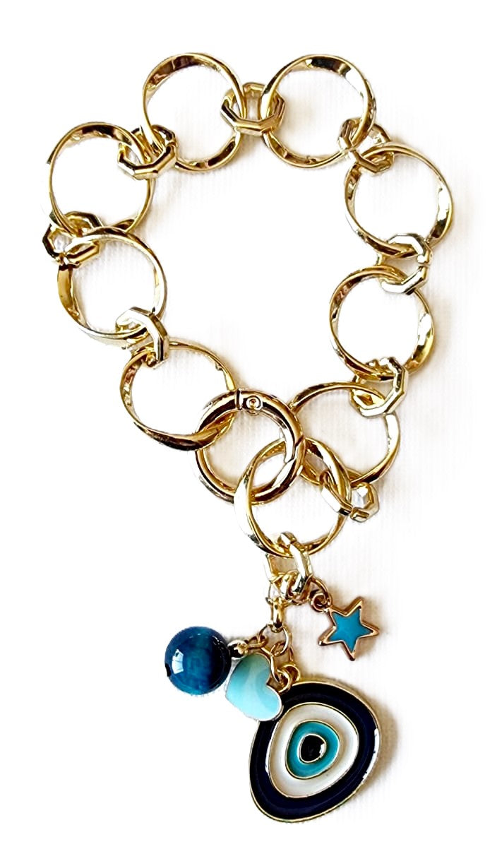 Heart and Evil Eye Charm Bracelet